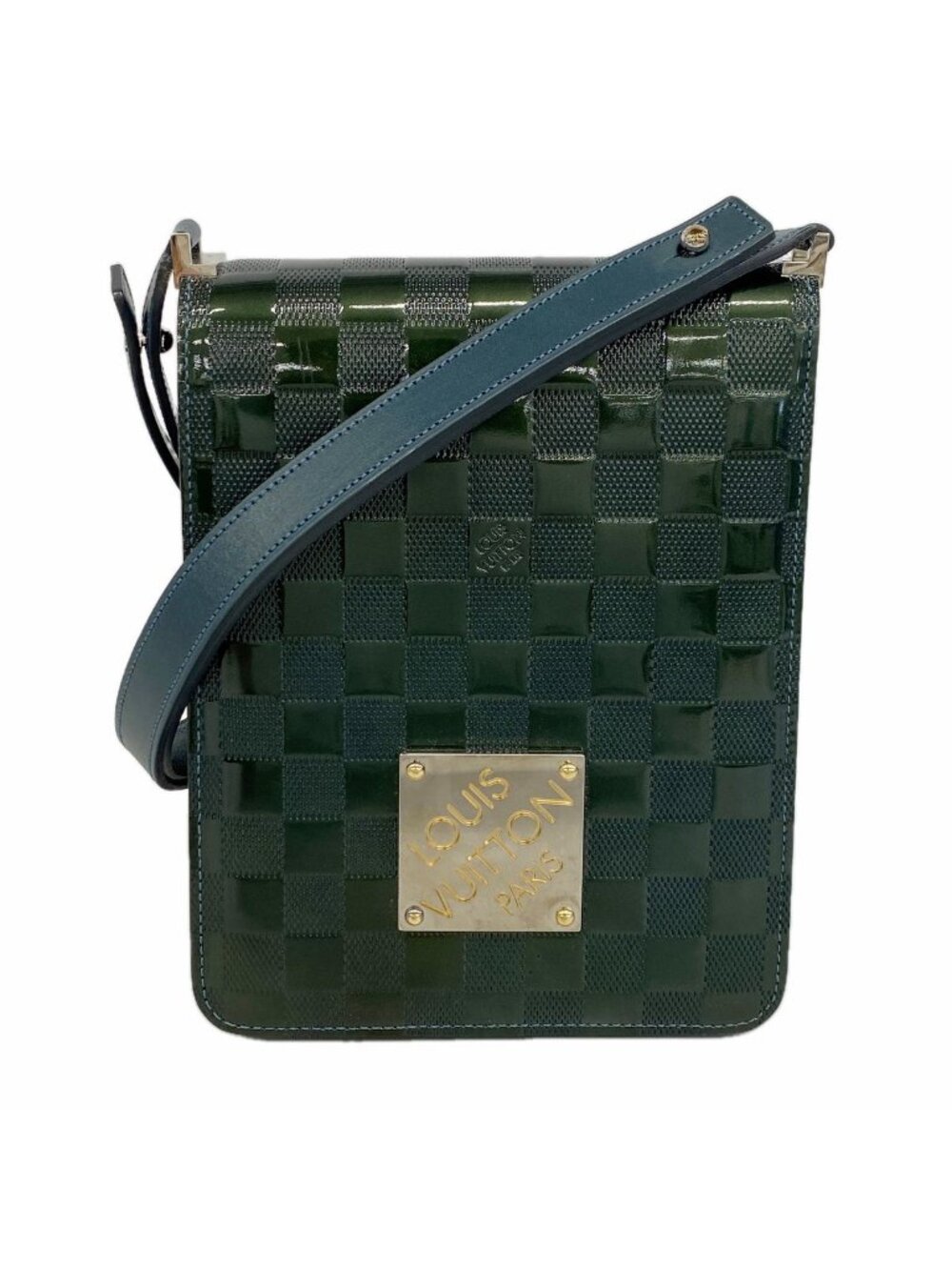 Louis Vuitton Chain Tote Damier Vernis Club Petrol Blue